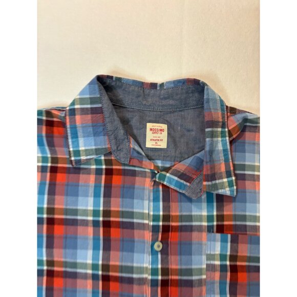 Mossimo Supply Co Mens Athletic Fit Plaid Button-Up Shirt Blue/Red Size L - Picture 7 of 13